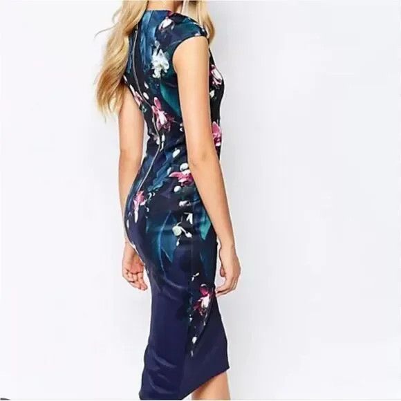 Ted Baker 'Antonya' Fuchsia Floral Midi Dress Size 3 US 8 - Picture 2 of 10